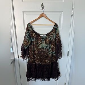 RANCHO ESTANCIA Tunic Top w/ Lace Trim SZ L